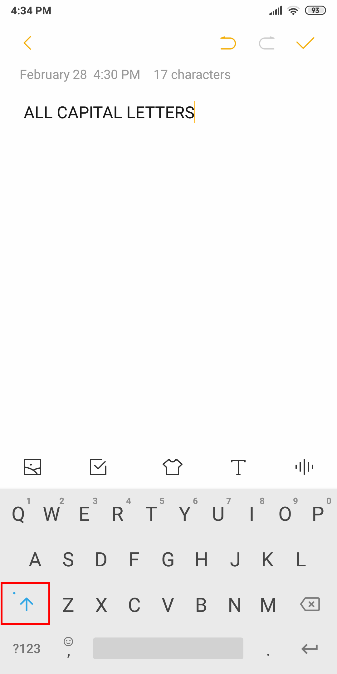 All Capital Letters on Android Phone Keyboard