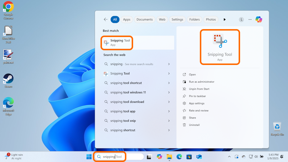 Screenshot on Windows 11 - Snipping Tool